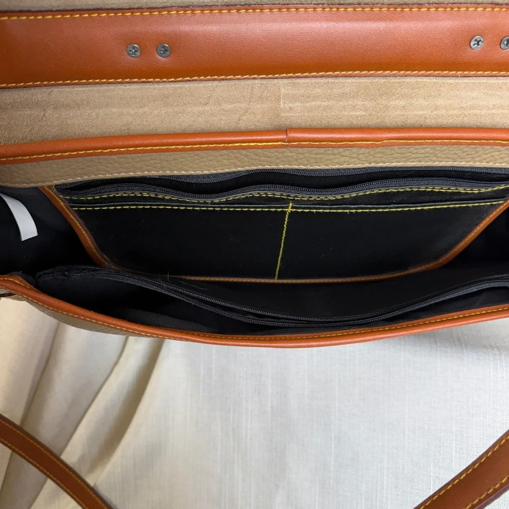 Dooney & Bourke All Weather Leather Briefcase Messenger Bag Taupe Tan Vintage